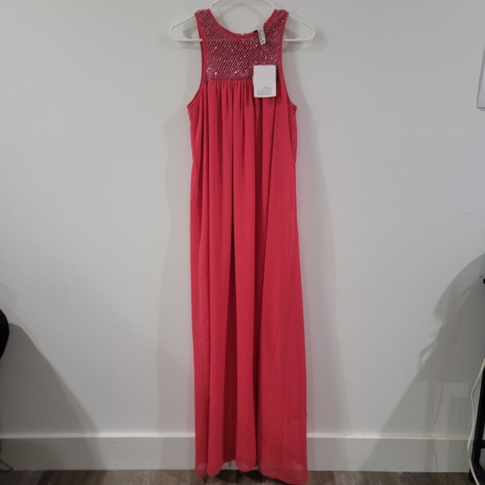 Belle Badgley Mischka Womens Maxi Dress Size 8 Pink Beaded Feminine Colorful‎